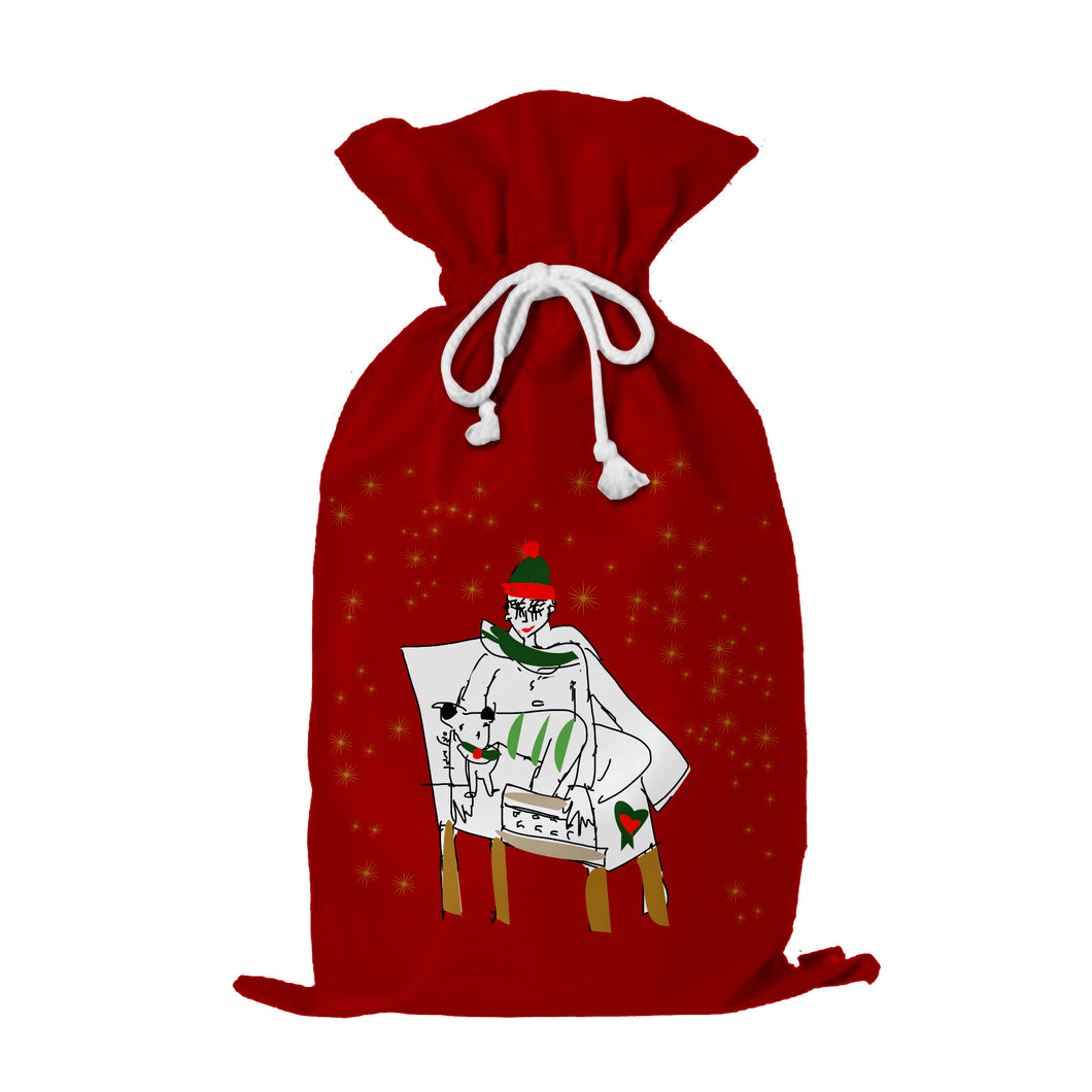 Xmas Man And Dog Santa Sack 70x48cm