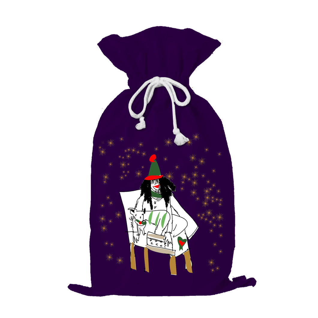 Xmas Woman And Dog Santa Sack 70x48cm