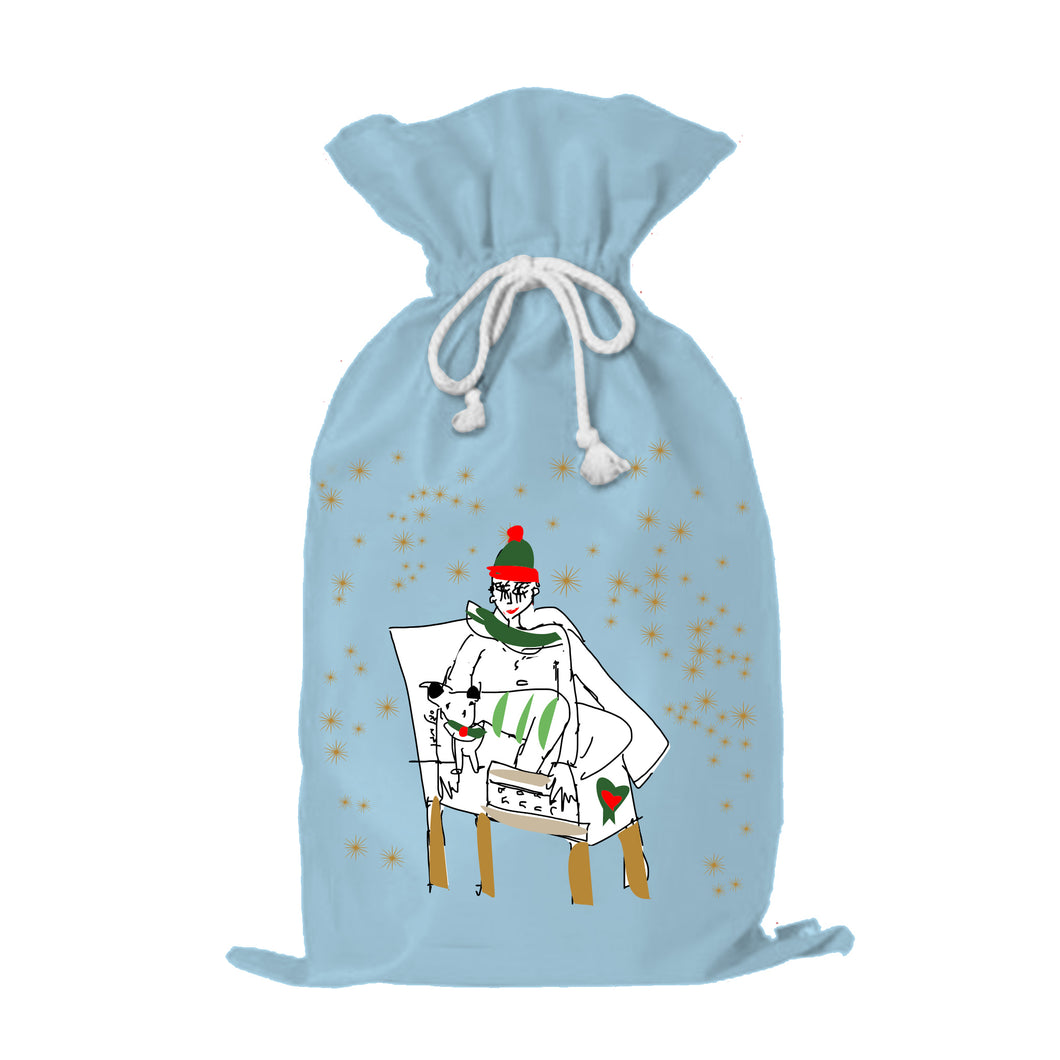 Xmas Man And Dog Santa Sack 75x58cm