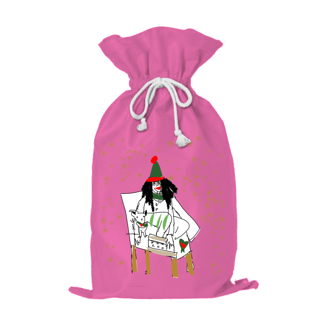 Xmas Woman And Dog Santa Sack 75x58cm